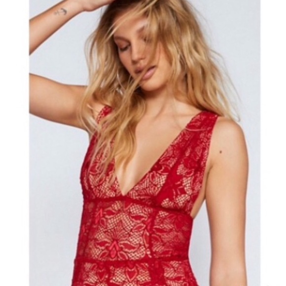 NWOT, Nightcap x Free People, Fleur Lace Jumpsuit Red V-neck XS (1) - Picture 2 of 7